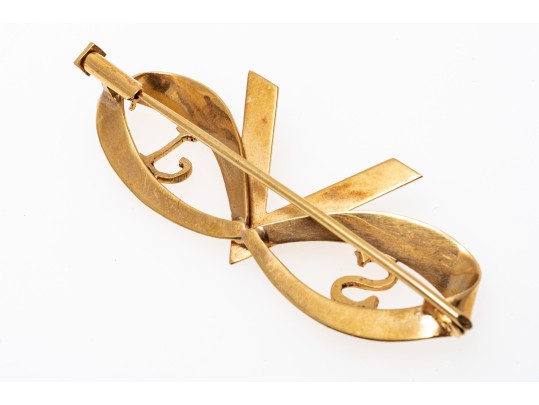 14k Gold Interesting Antique Swirl And Monogram Brooch, SVj