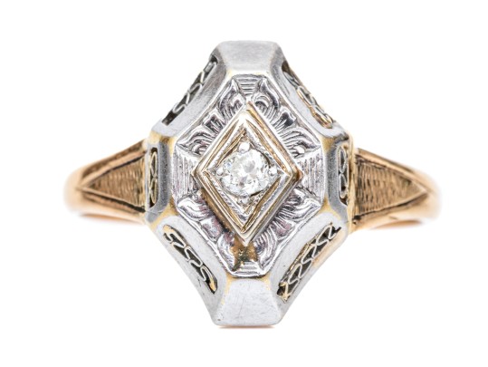 Vintage 14K Filigree Style Diamond Ring, Size 6.25