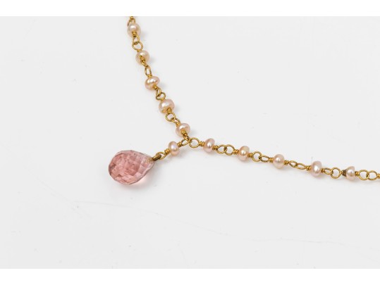 14k And 22k Yellow Gold Beautiful Tourmaline Briolette Necklace