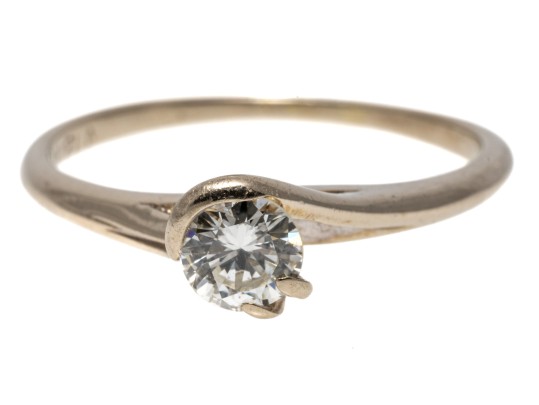 Brilliant 14K White Gold Solitare Diamond Ring, Size 6.5