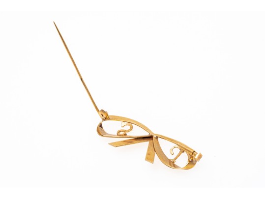 14k Gold Interesting Antique Swirl And Monogram Brooch, SVj