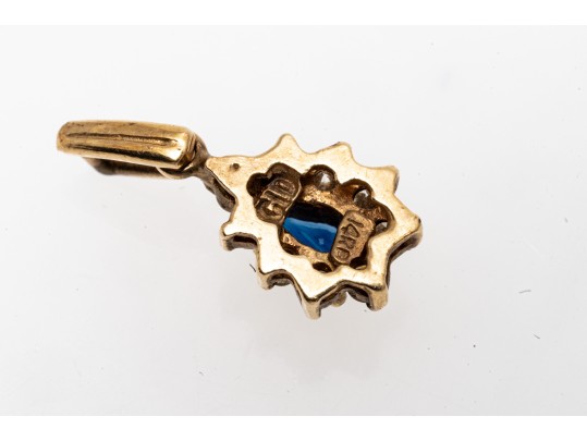 Slight 14K Sapphire And Diamond Pendant