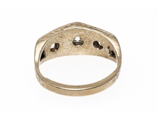 18K White Gold Antique Three Diamond Ring, Size 6