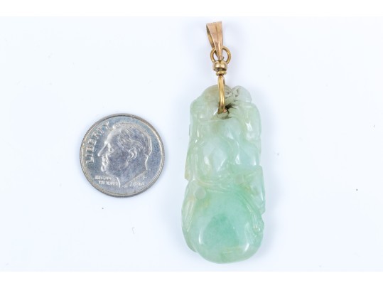 14k Yellow Gold Pretty Pierced Jadeite Jade Pendant