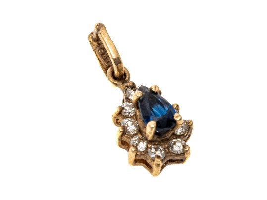 Slight 14K Sapphire And Diamond Pendant
