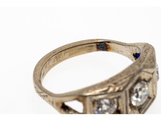 18K White Gold Antique Three Diamond Ring, Size 6