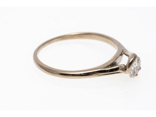 Brilliant 14K White Gold Solitare Diamond Ring, Size 6.5