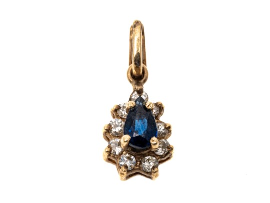 Slight 14K Sapphire And Diamond Pendant