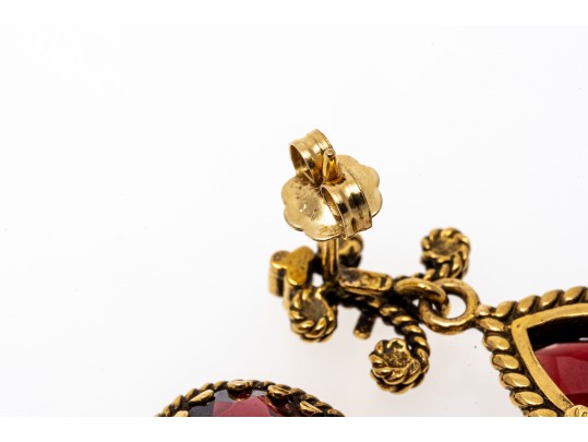 Ornate 14K And Suspended Garnet Pendant Earrings