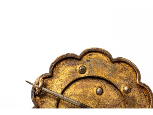 14k Gold Topped Antique Round Shield And Fringe Mourner's Brooch