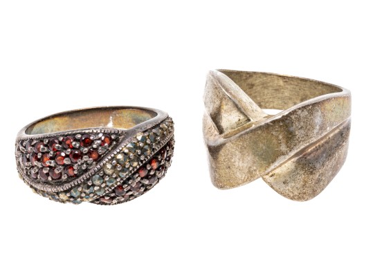 Sterling Silver Lot Of Assorted Chunky Crossover Motif Rings, Size 9.5