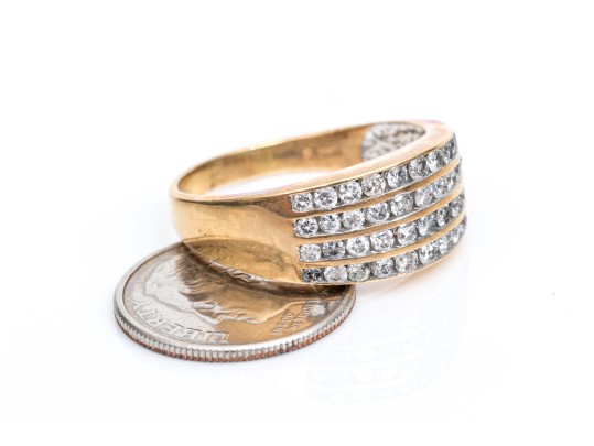 14k Yellow Gold Beautiful Diamond Dome Ring, App. 0.92 TCW, Size 8.25