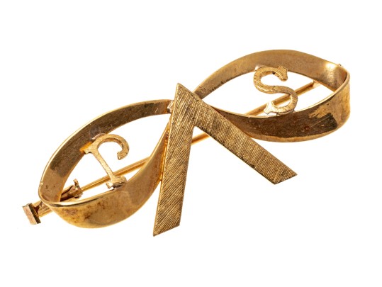 14k Gold Interesting Antique Swirl And Monogram Brooch, SVj