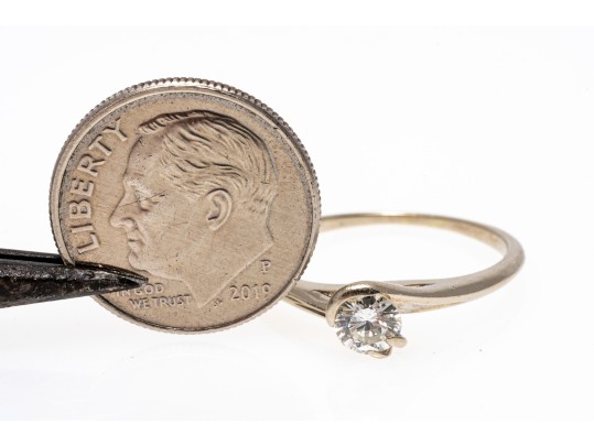 Brilliant 14K White Gold Solitare Diamond Ring, Size 6.5