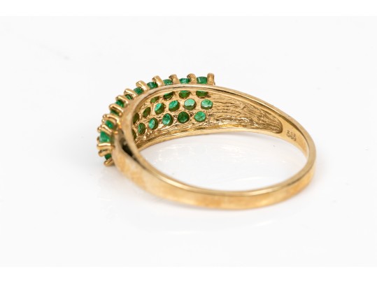 14k Yellow Gold Handsome Three Row Emerald Ring, Size 9 App. 1.00 TCW