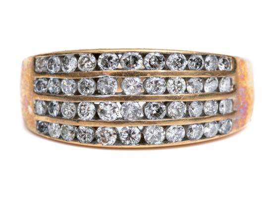 14k Yellow Gold Beautiful Diamond Dome Ring, App. 0.92 TCW, Size 8.25