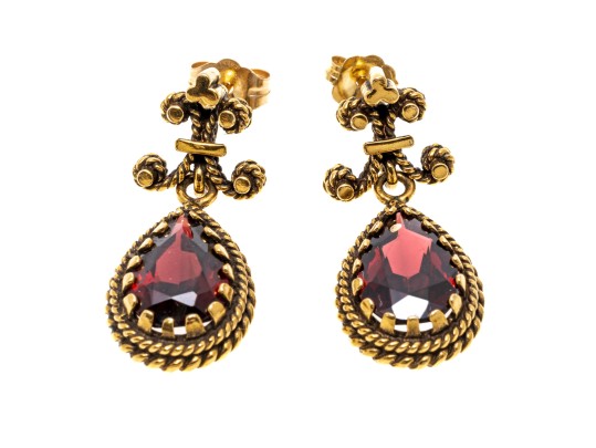 Ornate 14K And Suspended Garnet Pendant Earrings