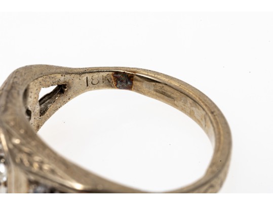 18K White Gold Antique Three Diamond Ring, Size 6