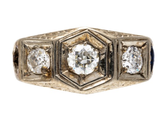 18K White Gold Antique Three Diamond Ring, Size 6