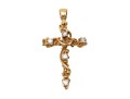 14K Diamond Set Vine And Leaf Wrapped Cross Pendant