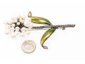 Sterling Silver Fabulous Cultured Freshwater Pearl And Marcasite Flower Brooch