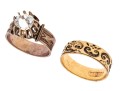 9k Gold Pair Of Beautiful Patterned Antique Rings, Sizes 8.75