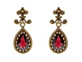 Ornate 14K And Suspended Garnet Pendant Earrings