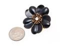 18k Yellow Gold Beautiful Antique Black Enamel Flower Brooch, Diamond Center