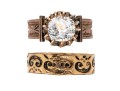 9k Gold Pair Of Beautiful Patterned Antique Rings, Sizes 8.75