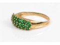 14k Yellow Gold Handsome Three Row Emerald Ring, Size 9 App. 1.00 TCW