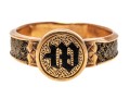 9k Gold Striking Antique Mourners Ring, With Braided Hair Inlaid Band, Size 6.5