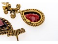 Ornate 14K And Suspended Garnet Pendant Earrings