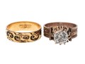 9k Gold Pair Of Beautiful Patterned Antique Rings, Sizes 8.75