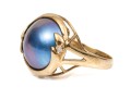 14k Yellow Gold Striking Black Cultured Mabe Pearl Ring, Size 5