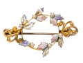 14k Yellow Gold Top Lovely Antique Art Nouveau Enamel And Seed Pearl Brooch