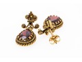 Ornate 14K And Suspended Garnet Pendant Earrings