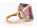 14k Yellow Gold Bold Vintage Emerald Cut Amethyst Solitaire Ring, App. 15.65 CTS, Size 6