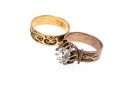 9k Gold Pair Of Beautiful Patterned Antique Rings, Sizes 8.75