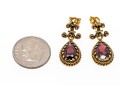 Ornate 14K And Suspended Garnet Pendant Earrings