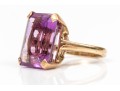 14k Yellow Gold Bold Vintage Emerald Cut Amethyst Solitaire Ring, App. 15.65 CTS, Size 6