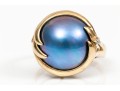 14k Yellow Gold Striking Black Cultured Mabe Pearl Ring, Size 5