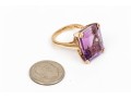 14k Yellow Gold Bold Vintage Emerald Cut Amethyst Solitaire Ring, App. 15.65 CTS, Size 6