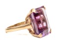 14k Yellow Gold Bold Vintage Emerald Cut Amethyst Solitaire Ring, App. 15.65 CTS, Size 6
