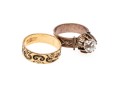 9k Gold Pair Of Beautiful Patterned Antique Rings, Sizes 8.75