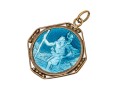 14k Yellow Gold Beautiful Blue-Grey Enamel St. Christopher Medal