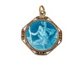 14k Yellow Gold Beautiful Blue-Grey Enamel St. Christopher Medal