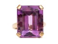 14k Yellow Gold Bold Vintage Emerald Cut Amethyst Solitaire Ring, App. 15.65 CTS, Size 6