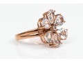 10k Rose Gold Beautiful Flower Motif Faceted White Topaz Ring, Size 7+