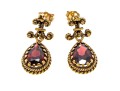 Ornate 14K And Suspended Garnet Pendant Earrings