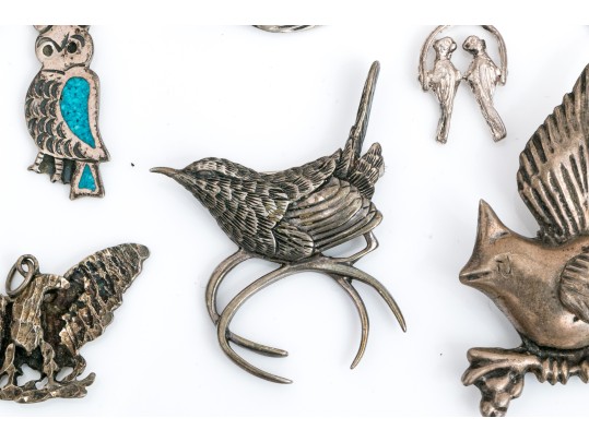 Sterling Silver And 800 Silver Collection Of Assorted Bird Motif Jewelry Pieces
